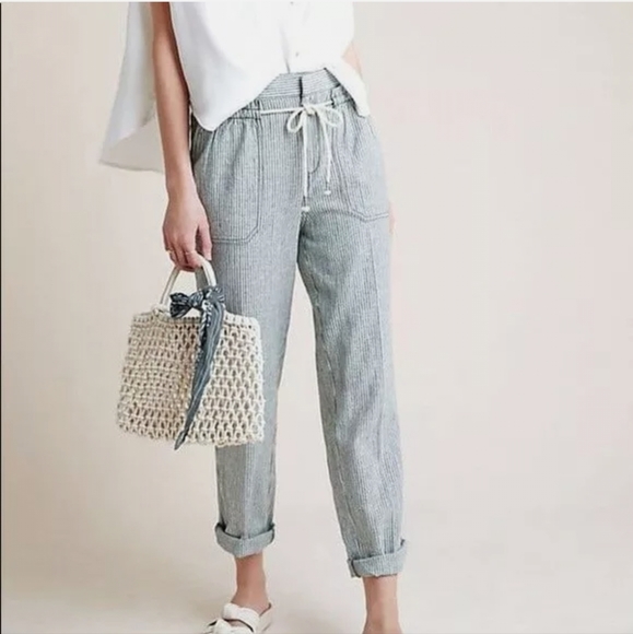 Anthropologie Pants - Anthropologie Womens Pants Size large Seashore Linen Blend Green Stripe